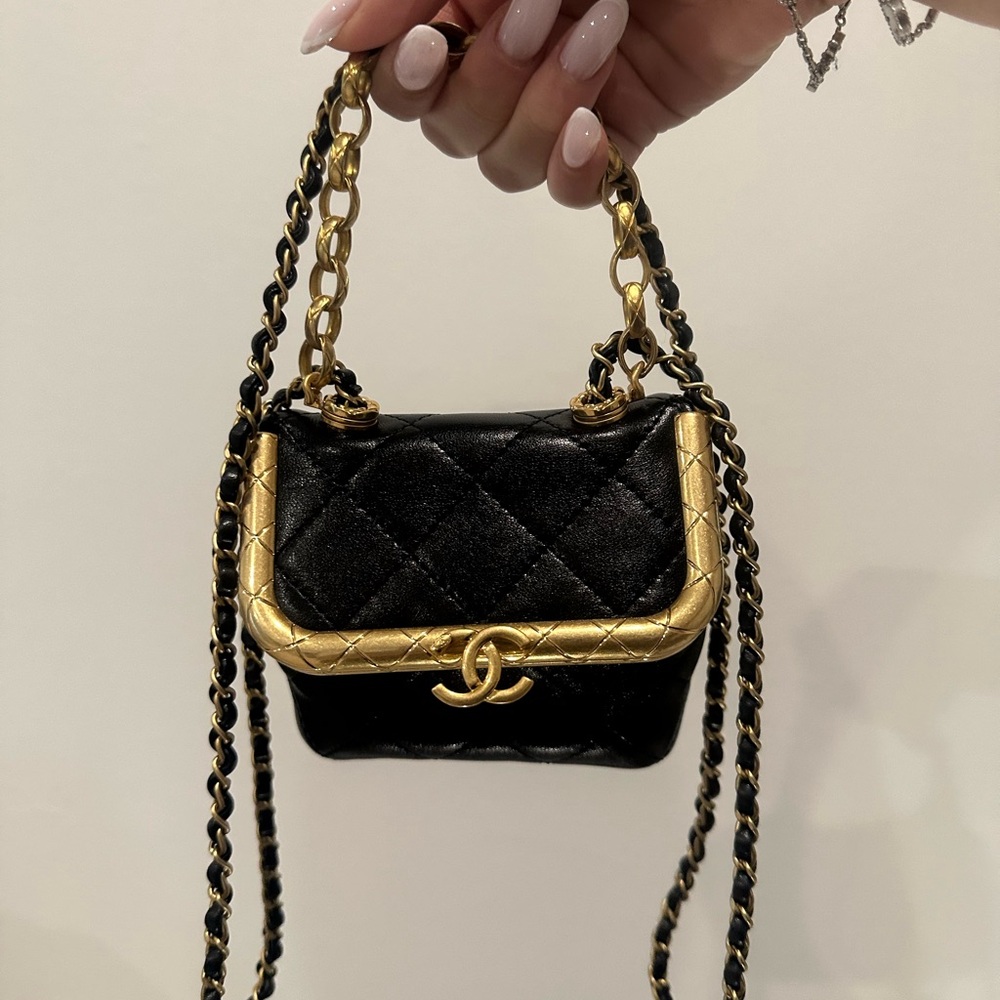 CHANEL 
Lambskin Quilted Micro My Crush Bag Black